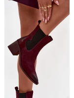 Dámské kožené semišové kotníkové boty na podpatku – bordó Artiker, zateplené Dámské kožené semišové kotníkové boty na podpatku – bordó Artiker, zateplené