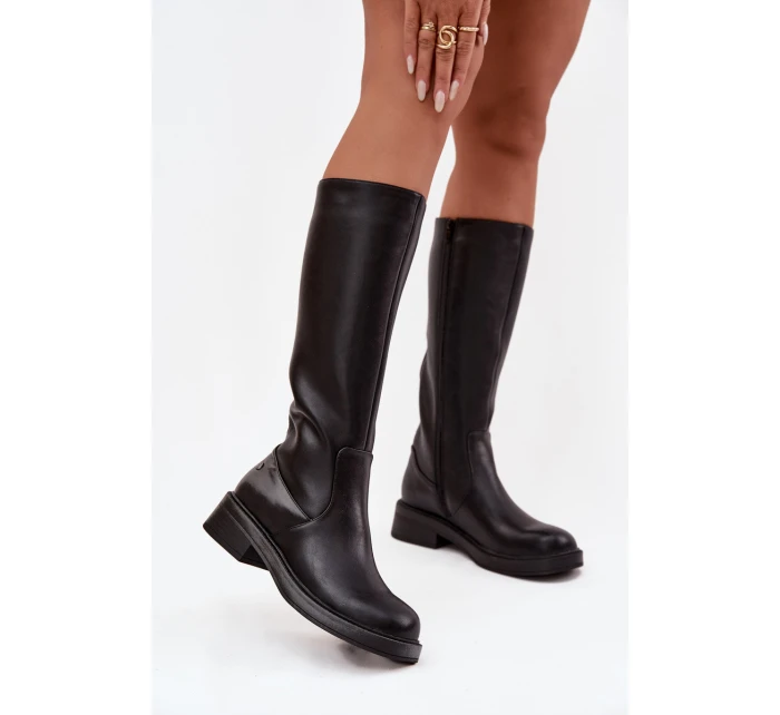 Dámské kožené zateplené kozačky Maciejka – černé