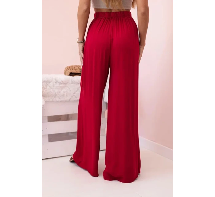 Široké dámské kalhoty s elastickým pasem Burgundsko