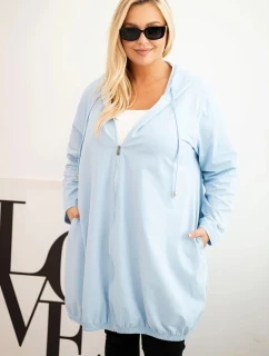 Dámská mikina Plus Size bavlněná s kapucí a zipem modrá