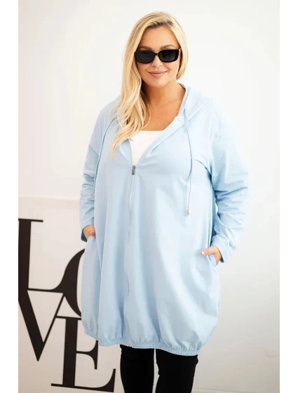 Dámská mikina Plus Size bavlněná s kapucí a zipem modrá Dámská mikina Plus Size bavlněná s kapucí a zipem modrá