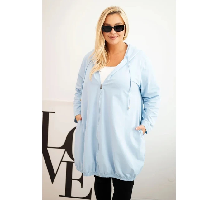 Dámská mikina Plus Size bavlněná s kapucí a zipem modrá Dámská mikina Plus Size bavlněná s kapucí a zipem modrá