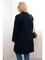 Dámský kabát Plus Size model 21959210 s límcem modrý - K-Fashion Dámský kabát Plus Size model 21959210 s límcem modrý - K-Fashion