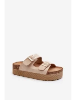 Dámské žabky na platformě s přezkami béžové model 21651009 - Boto