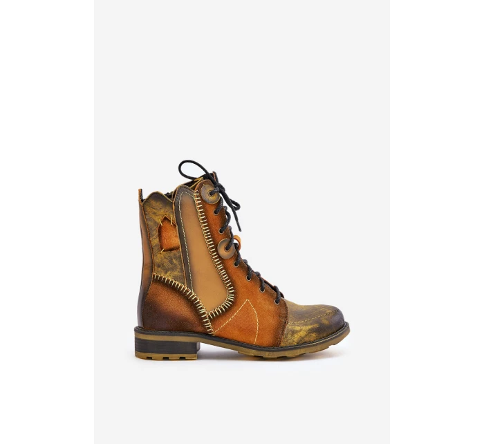 Dámské Kožené Boty Na Plochém Podpatku model 21677259 Žluté - Maciejka