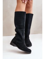 Dámské semišové kozačky do poloviny lýtek na zip Lewski 3616 černé
