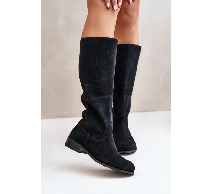 Dámské semišové kozačky do poloviny lýtek na zip Lewski 3616 černé