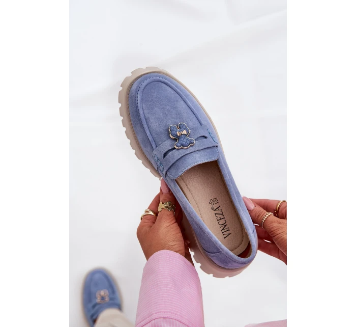 Dámské semišové mokasíny s přívěskem  Modré model 21686711 - VINCEZA