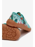 Dětské papuče na suchý zip Barefoot Květiny Listy Froddo G1700438-14 Mentolové