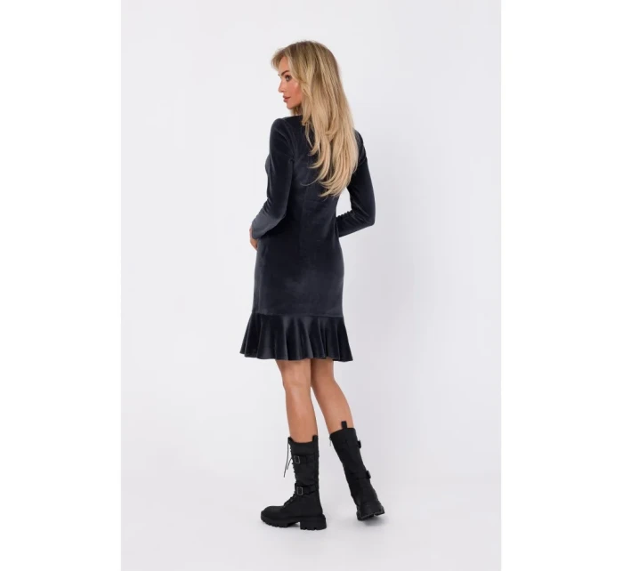 M765 Šaty s nařaseným spodním lemem - grafitové