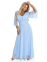 Dlouhé třpytivé šaty plus size 654-3 modré - Numoco