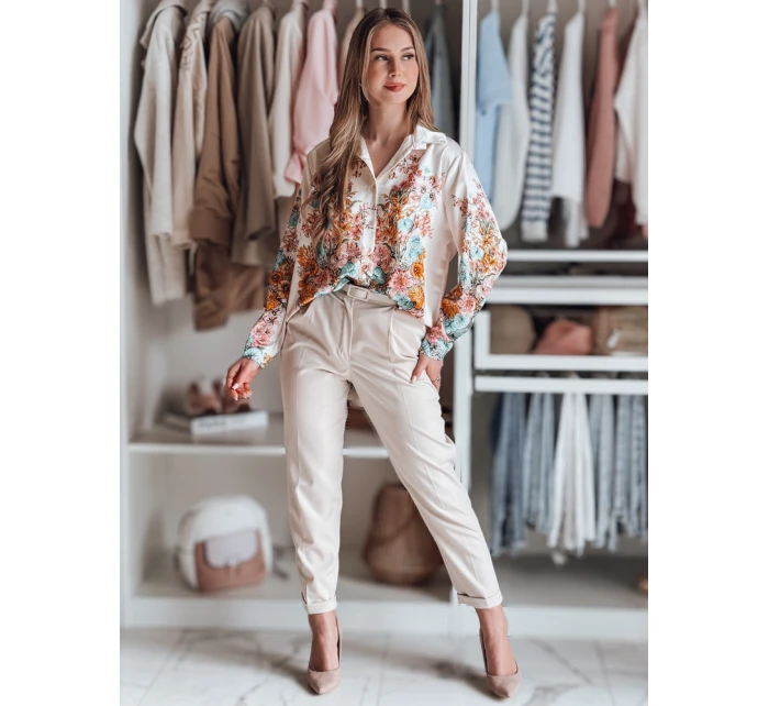 Dámské květované tričko oversize BLOSSIVA light beige FashionStreet DY0464