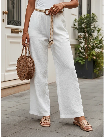 Dámské kalhoty s širokými nohavicemi, bílé, FashionStreet UY3070 Dámské kalhoty s širokými nohavicemi, bílé, FashionStreet UY3070
