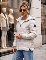 Dámská prošívaná přechodová bunda s kapucí, šedá, FashionStreet TY5798 Dámská prošívaná přechodová bunda s kapucí, šedá, FashionStreet TY5798