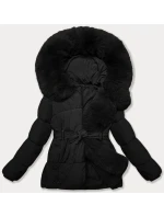 Černá dámská bunda pro přechodné období s páskem J Style (16M9183-392)