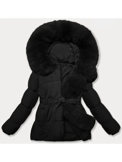 Černá bunda pro přechodné období s páskem model 21248557 - J.STYLE