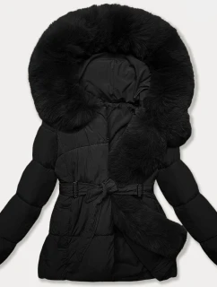 Černá bunda pro přechodné období s páskem model 21248557 - J.STYLE