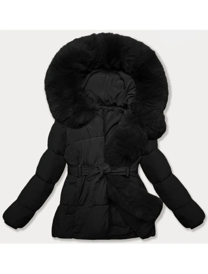 Černá dámská bunda pro přechodné období s páskem J Style (16M9183-392)
