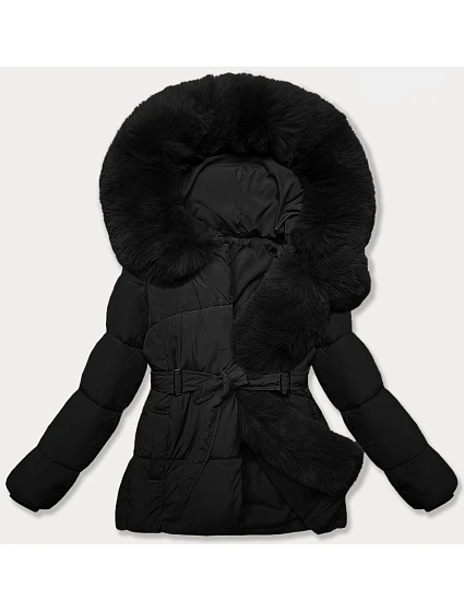 Černá bunda pro přechodné období s páskem model 21248557 - J.STYLE Černá bunda pro přechodné období s páskem model 21248557 - J.STYLE