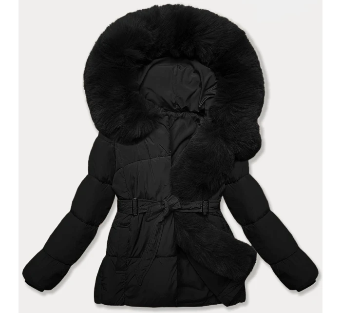 Černá dámská bunda pro přechodné období s páskem J Style (16M9183-392)