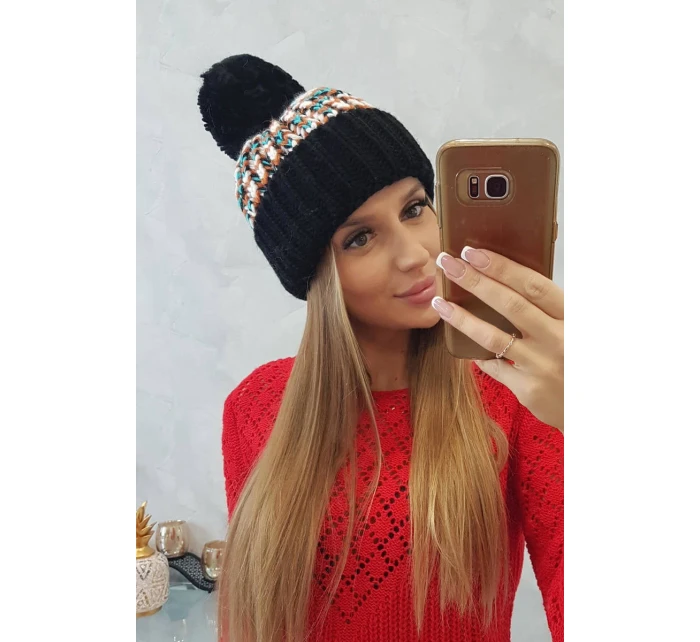 Dámská čepice Ellen s bambulí K325 černá Dámská čepice Ellen s bambulí K325 černá
