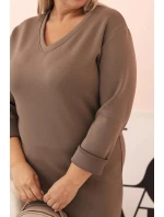 Dámské šaty Plus Size máslové s výstřihem do V a rukávem fango