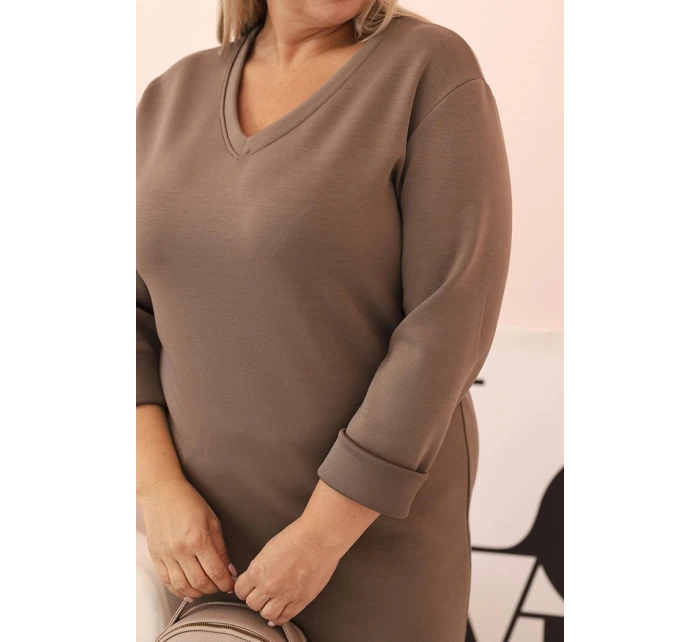 Dámské šaty Plus Size máslové s výstřihem do V a rukávem fango