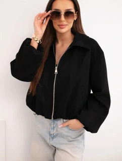 Dámská bunda se zipem a nabíraným rukávem černá