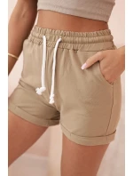 Dámské bavlněné kraťasy s gumou a zavazováním v pase camel Dámské bavlněné kraťasy s gumou a zavazováním v pase camel