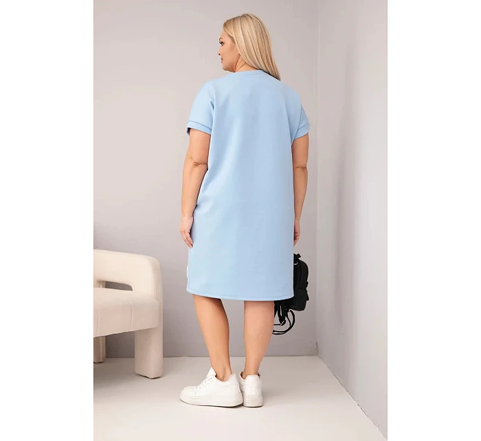 Dámské šaty Plus Size s krátkým rukávem a kapsami modrá