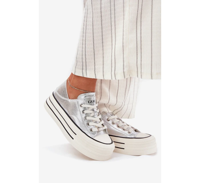 Dámské Kožené Tenisky Na Platformě GOE RR2N4108 Stříbrné
