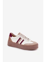 Kožené dámské sneakersy na platformě Zazoo N1234 béžovo-červené Kožené dámské sneakersy na platformě Zazoo N1234 béžovo-červené