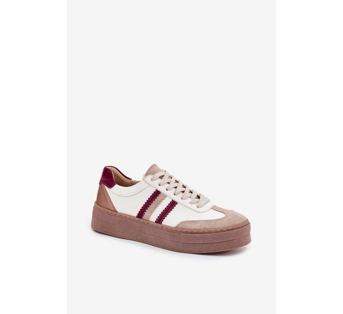 Kožené dámské sneakersy na platformě Zazoo N1234 béžovo-červené Kožené dámské sneakersy na platformě Zazoo N1234 béžovo-červené