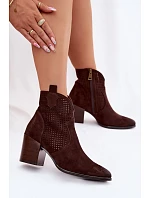 Dámské perforované kotníkové boty model 22100115 Čokoládové - VINCEZA