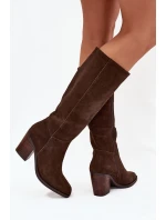 Dámské kozačky na sloupkovém podpatku se zipem Lissara – čokoládové, eko semiš Dámské kozačky na sloupkovém podpatku se zipem Lissara – čokoládové, eko semiš