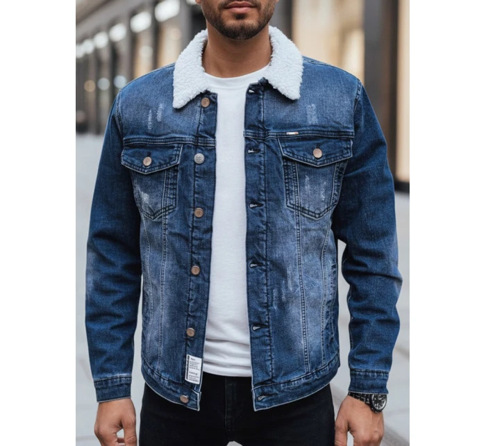 Pánská zateplená džínová bunda s ovčí kůží modrá FashionStreet TX4727z
