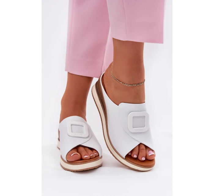 Dámské kožené pantofle na klínu Artiker 56C2149 oranžové