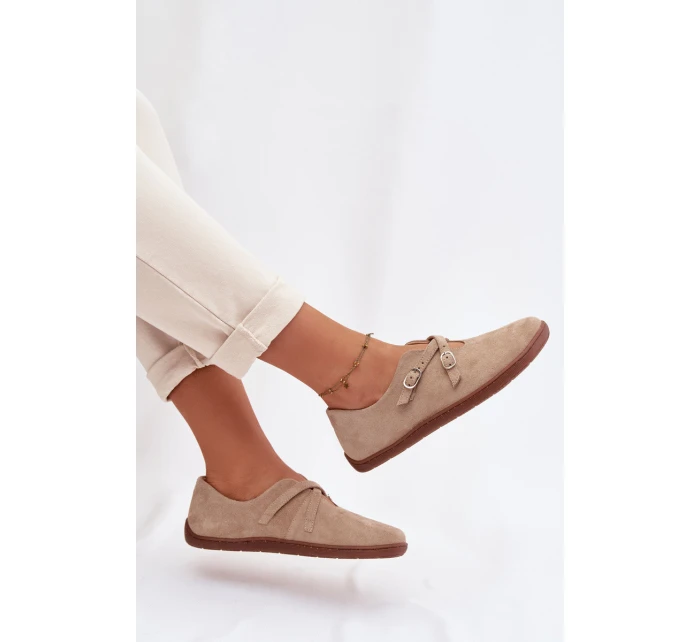 Kožené semišové polobotky Dámské s pásky béžové model 21937593 - Zazoo Kožené semišové polobotky Dámské s pásky béžové model 21937593 - Zazoo