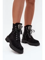 Dámské zateplené workery z eko semiše s bižuterní ozdobou – černé Miryssa Dámské zateplené workery z eko semiše s bižuterní ozdobou – černé Miryssa