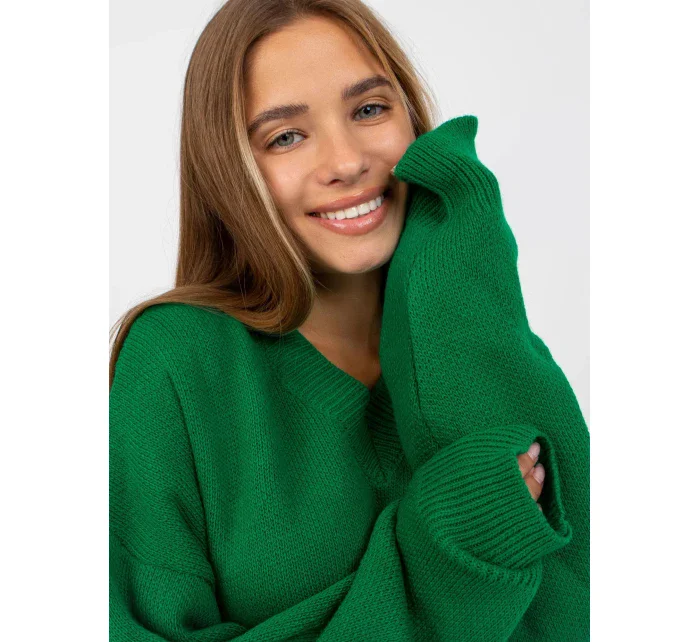 Dámské úpletové šaty LC SW model 20081235 Tmavě zelená - Rue Paris