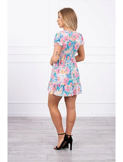 Květinové šaty s výstřihem do V pudrově růžové