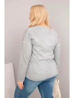 Dámská blůza Plus Size s V výstřihem a delším zadním dílem šedá