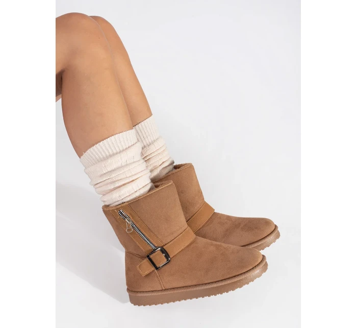 Komfortní dámské sněhule hnědé bez podpatku Komfortní dámské sněhule hnědé bez podpatku