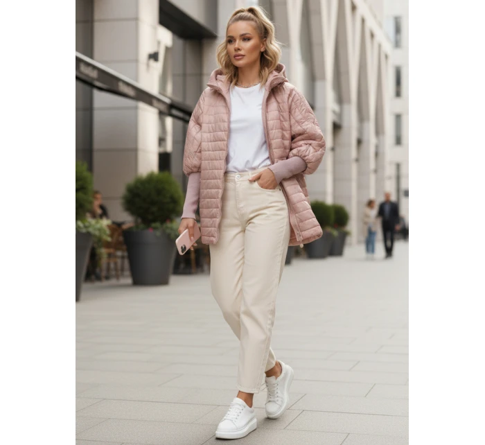 Dámská prošívaná bunda s kapucí růžová FashionStreet TY5528