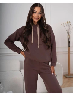 Bavlněná hrubší dámská tepláková souprava v čokoládové barvě (82143)