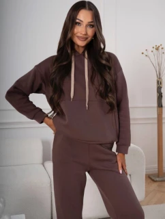 Bavlněná hrubší dámská tepláková souprava v čokoládové barvě (82143)