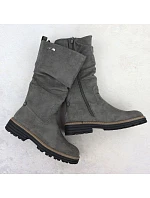 Dámské zateplené kozačky s nařaseným lemem, šedé, M. Daszyński SA259-3 Dámské zateplené kozačky s nařaseným lemem, šedé, M. Daszyński SA259-3