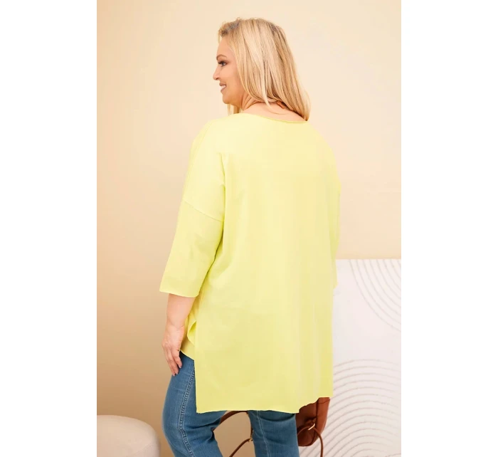 Dámská bavlněná blůza Plus Size asymetrická s náhrdelníkem žlutý neon