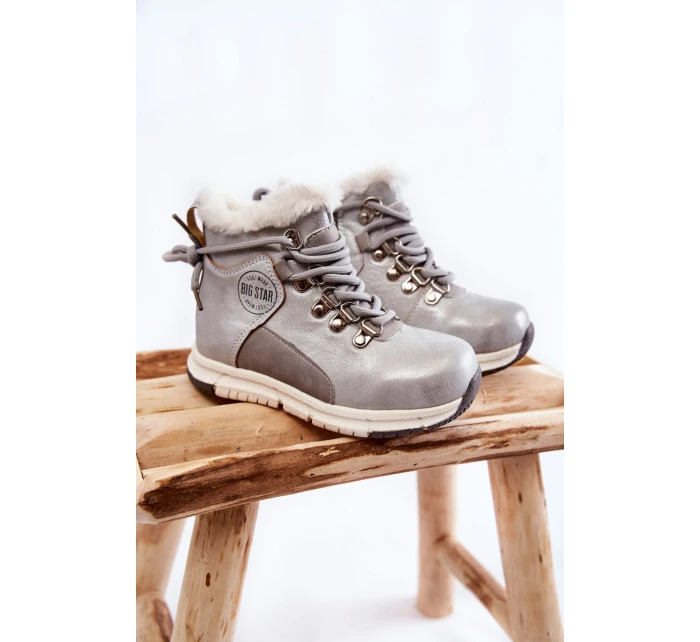 Dětské zateplené kozačky na zip Big Star KK374178 Stříbro