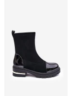 Kůže Klasické Botky Na Plochém Podpatku Černé Shendete